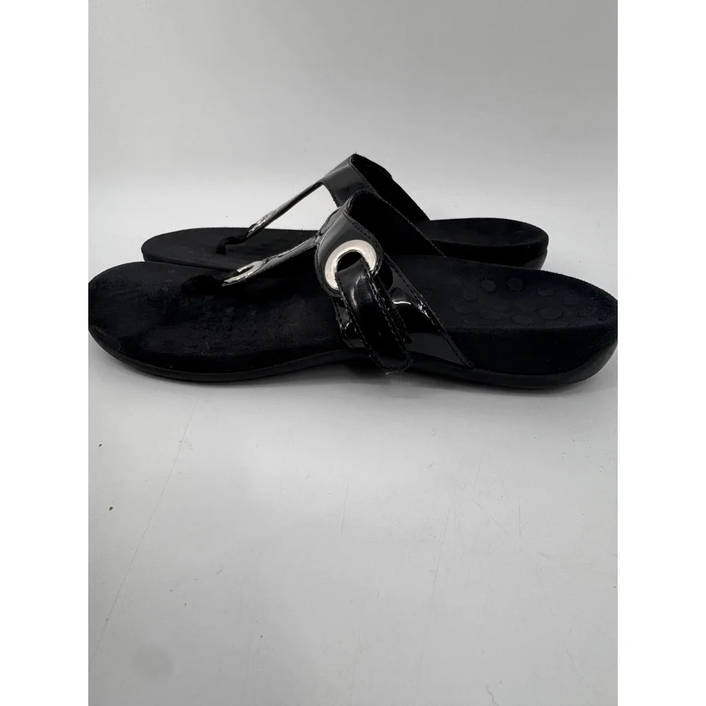 Vionic Lana Sandals Women Size 9 Black Patent Orthopedic Thong Flip Flops